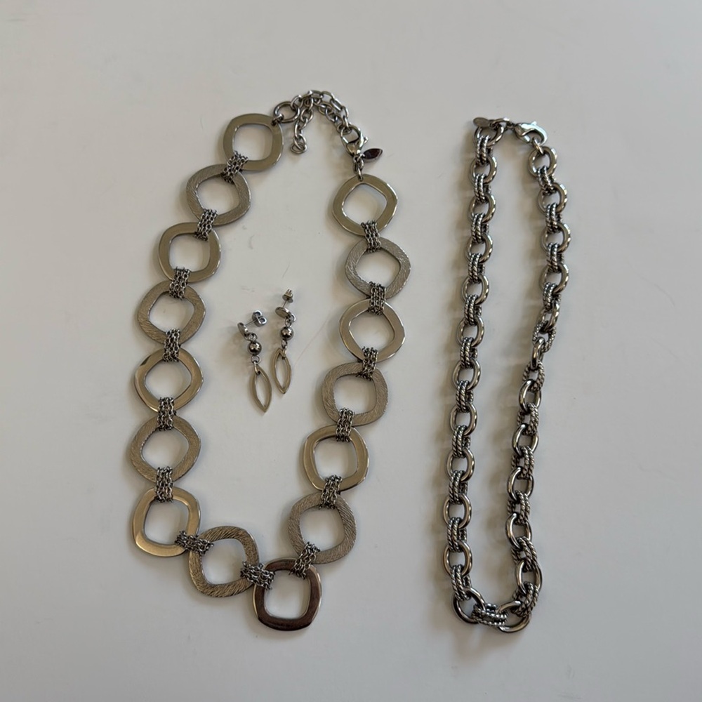 Stainless Steel Jewelry Bundle includes 2 Necklaces and 1 Pair Earrings